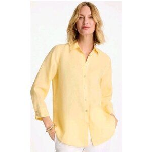 Chico's Linen Button Down Blouse 3/4 Sleeve Size 10 Yellow Beach